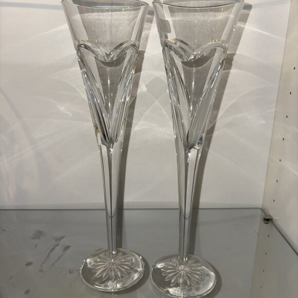 Set of 2 Waterford Wishes LOVE & ROMANCE Crystal Champagne Toasting Flutes - Picture 2 of 6